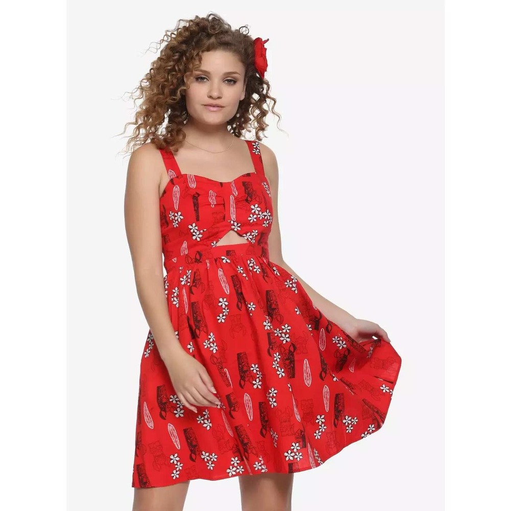 Disney Lilo &‎ Stitch Tiki Sun Dress Womens 2X Red Tropical Cutout Fit & Flare